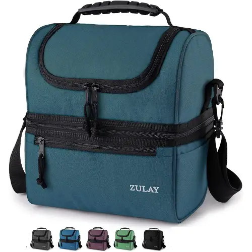 Insulated 2-Compartment Lunch Box Bag With Strap