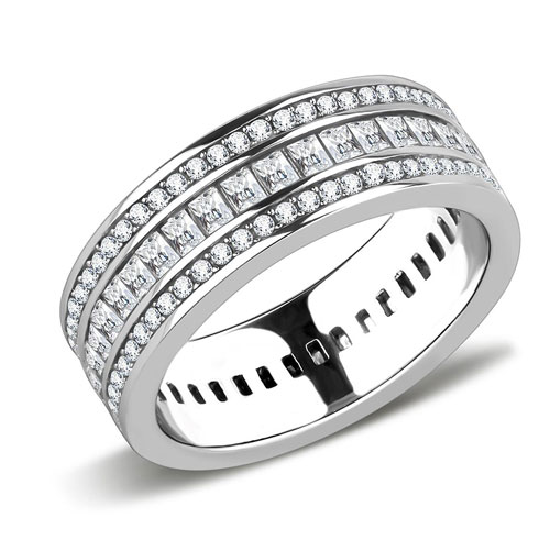 TK3435-5-High Polished (No Plating) Stainless Steel Ring With AAA Grade CZ In Clear