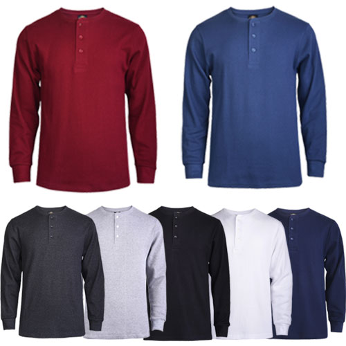 Buy One Get One Free Men's Waffle Knit Thermal Henley Shirt