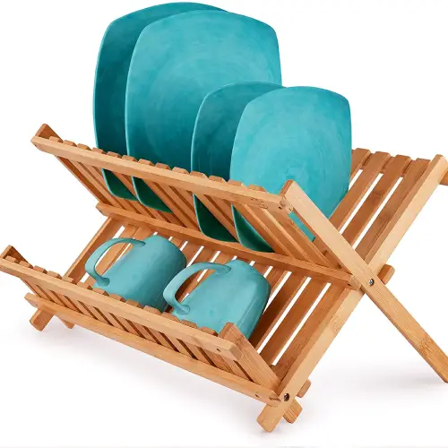 Foldable Bamboo Dish Drying Rack - 2-Tier