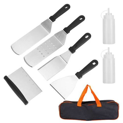 7-Piece BBQ Griddle Utensil Set - Stainless Steel Accessories Kit for Outdoor Grilling