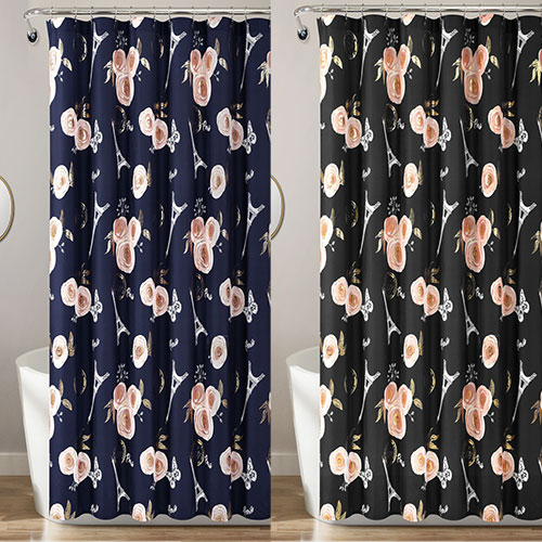 Vintage Paris Rose Butterfly Script Shower Curtain Lush Decor