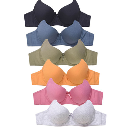 6 Pack Mamia Ladies Full Cup Plain Cotton Bra