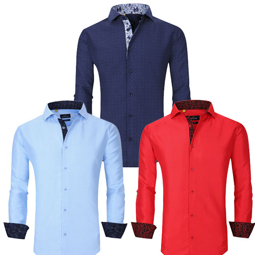 Men's Printed Polka Dot Fashion Long Sleeve Button Down Shirt
