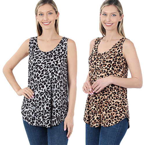 2 Pack Leopard Sleeveless Round Neck And Round Hem Top