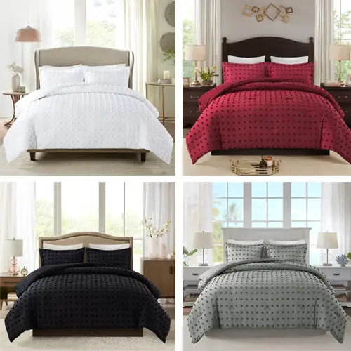 JML Bed In A Bag Jacquard Comforter Set With Tufted Dots Pillowcases