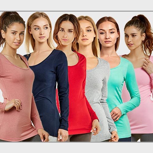 6 Pack Ladies Long Sleeve Round Neck T-Shirt