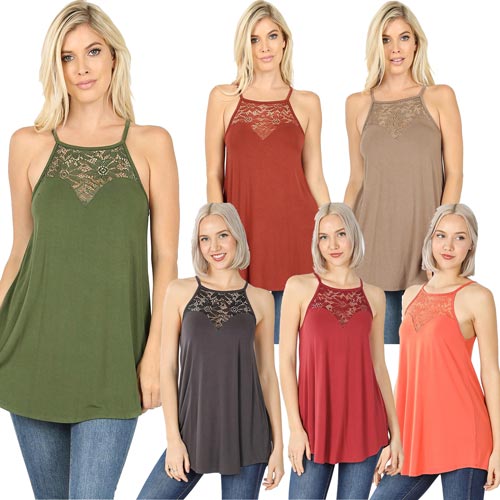 Buy One Get One Free Luxe Rayon Lace Paneled Sleeveless High Halter Top
