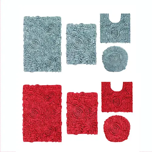 Set of 4 Bell Flower Collection Floral Pattern Tufted Bath Rug Set