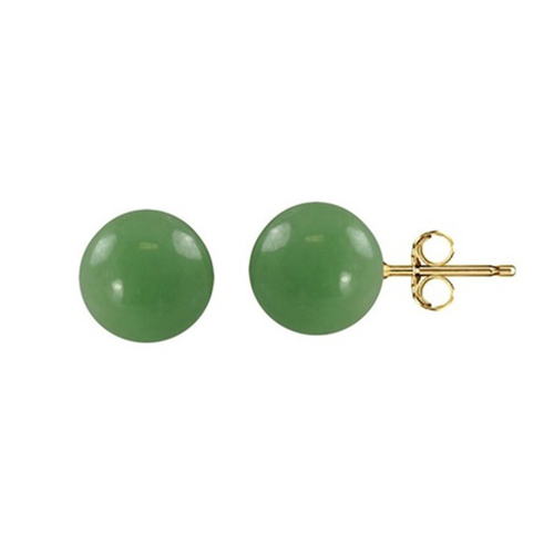 14K Gold Genuine Jade Gemstone Ball Stud Earrings