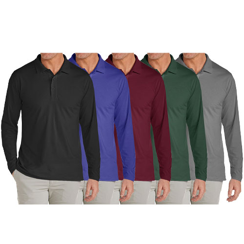 3 Pack Men's Long Sleeve Pique Polo Shirts