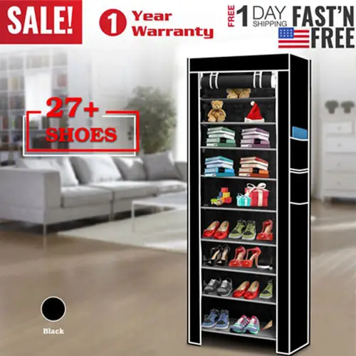 IMounTEK 10-Tier Shoe Cabinet Rack Holds 27 Pair of Shoes And Dustproof Portable Boot Organizer