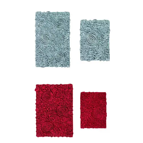 Set of 2 Bell Flower Collection Cotton Floral Pattern Tufted Bath Rug Set