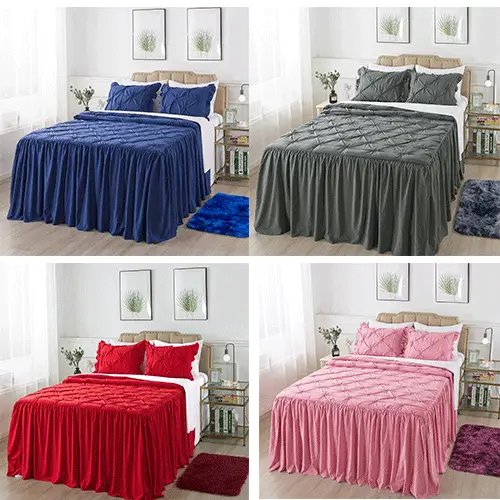 JML Elastic Pleated Bedspread with 1 Area Rug, Ruffle Skirt Bedspread - 30" Long Drop Ruffle Skirt