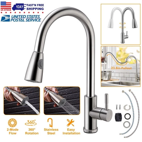 Kitchen Faucets Single Handle, Sink Faucet Brushed Nickel Stainless Steel Pulldown Head
