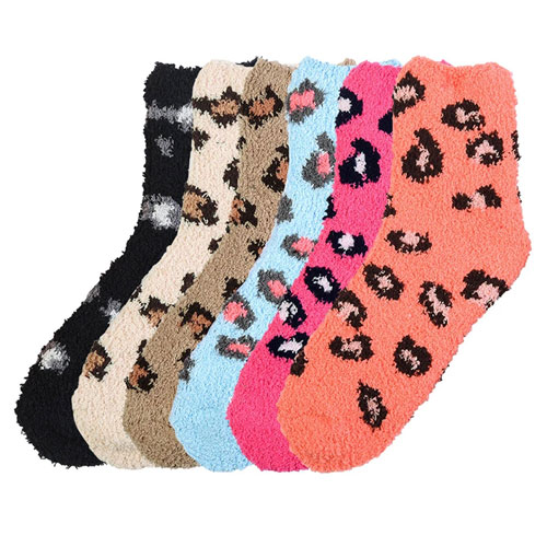 6 Pairs-Ladies Plush Soft Leopard Socks