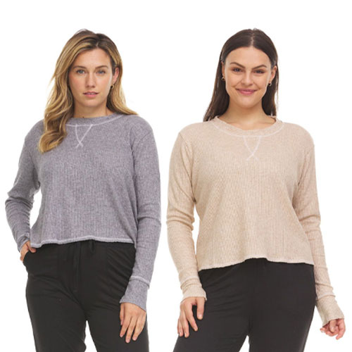 Women's 2 Pack Waffle Sweater Raw Hem Perfect For Everyday