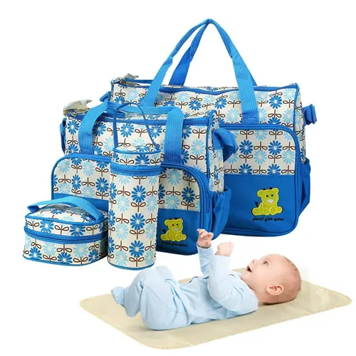 5PCS Baby Nappy Diaper Bags Set Mummy Diaper Shoulder Bags