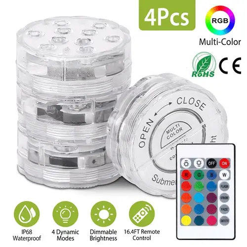 4Pcs Submersible RGB LED Lights IP68 Waterproof Underwater Color Changing Lamps Floral Light