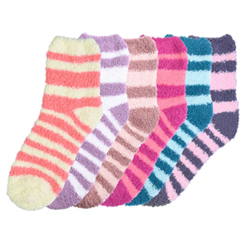 6 Pairs Ladies Plush Soft Socks With Stripes