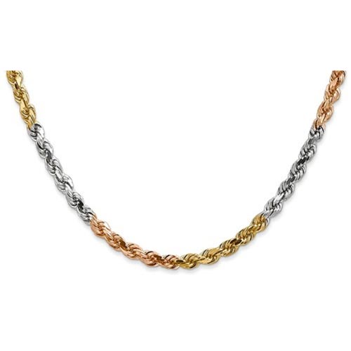 Italian 14K Tri-color Gold 3MM Diamond Cut Rope Chain