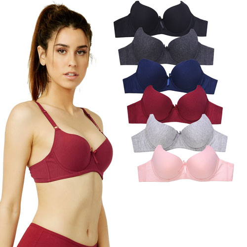 6 Pack Mamia Ladies Full Cup Cotton Plain Bra