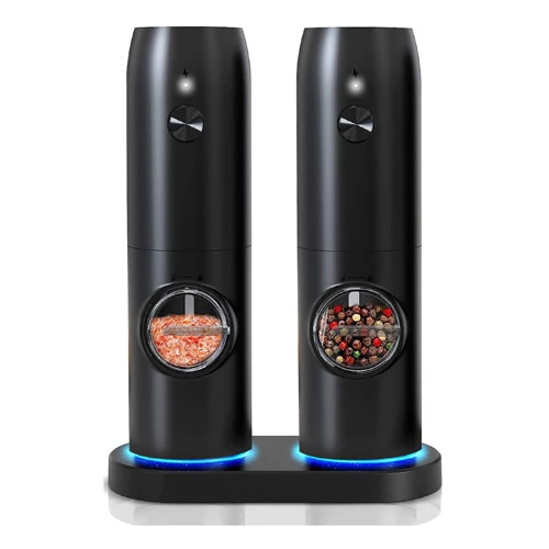 Rechargeable Electric Salt and Pepper Grinder Set - LED Indicator, Adjustable Coarseness