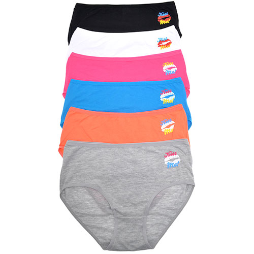 6-Pack Cotton Mid-Rise Briefs With Kiss Me Print Detail