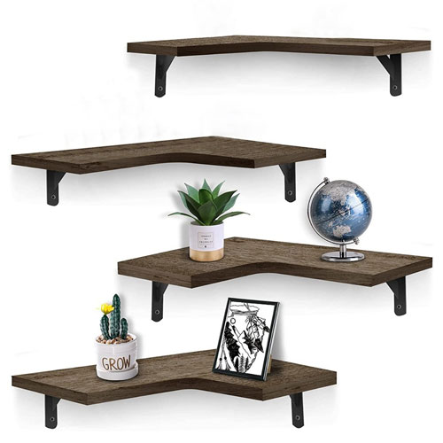 4Packs Corner Floating Shelf Wall Mount Display Storage Shelf Organizer Wood Metal Bedroom Living Ro
