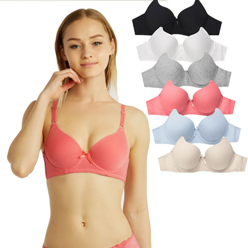 6-Pack Ladies Full Cup Plain Cotton Bra