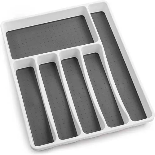 Silverware Organizer Tray - 6-compartment Non Slip Kitchen Utensil Organizer