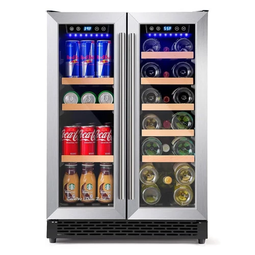 Zulay  Dual Zone Wine Cooler Refrigerator - Stainless Steel Beverage Refrigerator with Glass
