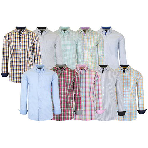 Men's Slim Fitting Long Sleeve Printed Stretch Dress Shirts