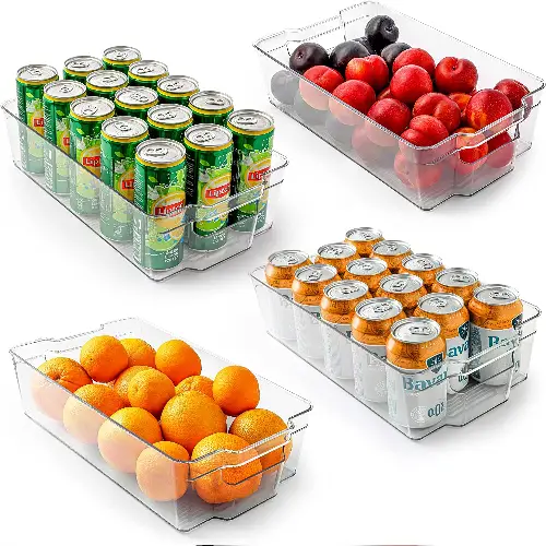 Zulay 4 Pack Clear Refrigerator Organizer Bins - XL Fridge Organizers and Storage Clear