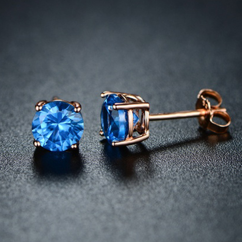 18K Rose Gold Round-cut London Blue Topaz Stud Earrings