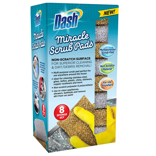 Dash Miracle Non-Scratch Scrub Pads For Clean Scrub Wash All Around Kitchen And Home 8 Pack