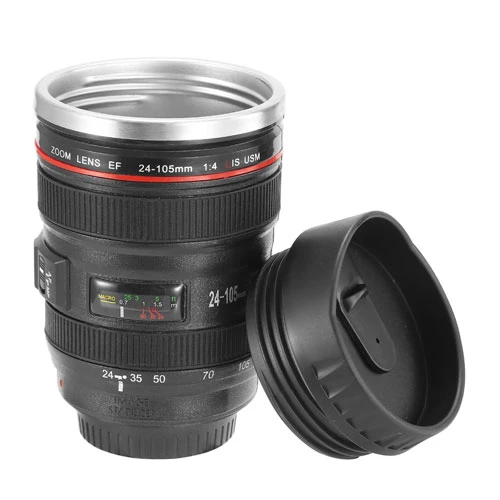 13.6oz Camera Lens Coffee Mug - Stainless Steel Insulated Travel Cup Food-grade  All Ages