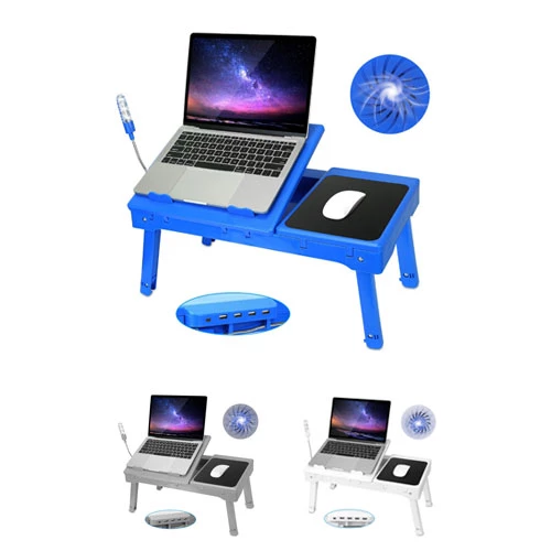 Foldable Laptop Table Bed Desk w/Cooling Fan Mouse Board LED 4 USB Ports