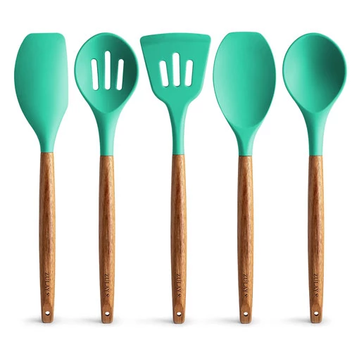 Non-Stick Silicone Cooking Utensils Set with Authentic Acacia Wood Handles