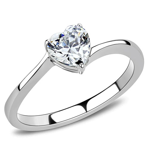 TK3434 - High Polished (No Plating) Stainless Steel Ring With AAA Grade CZ  In Clear