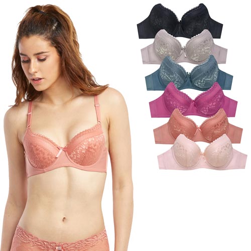 Ladies Full Cup Lace DD Cup Bra - 6 Pack