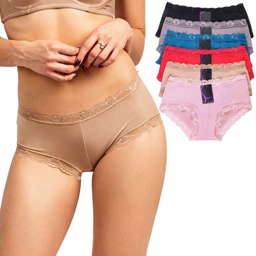 12 Pack Lace Trim Hipster Panty - Ladies