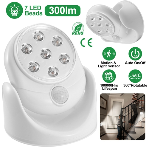 Wireless LED Spotlight 90 ° Motion Sensor Night Lamp 360°Rotate Cordless Stairs Lights Battery