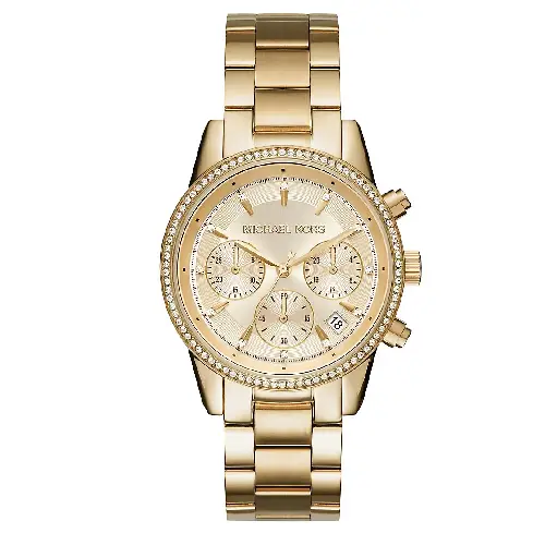 Michael Kors Ritz Studded Yellow Goldtone Stainless Steel Chronograph Bracelet Watch