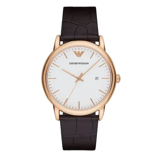 Emporio Armani Three-Hand Date Brown Leather Watch