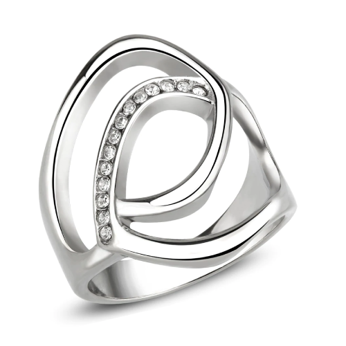 TK3731 High polished Stainless Steel Ring with Top Grade Crystal In Clear