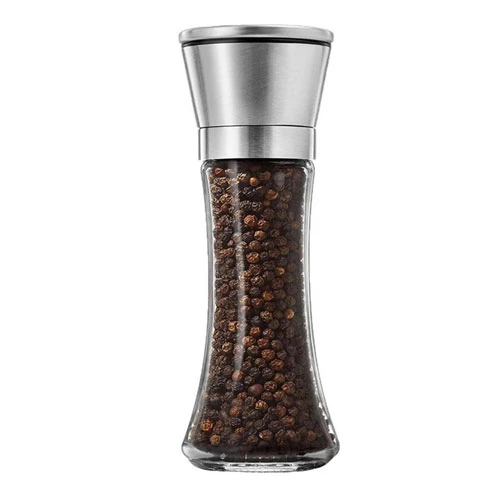 Stainless Steel Salt Pepper Grinder - Glass Mill with Adjustable Coarseness (2 Pack)