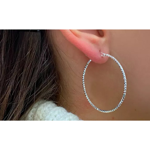 Sterling Silver Diamond Cut Hoop Earrings