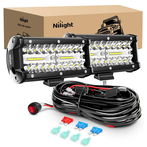 Nilight 2pcs 6.5 Inch 120w Spot And Flood Combo Driving 16awg Wiring Harness For LED Work Light