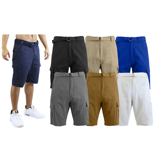 2 Pack Men's Cotton Chino Shorts With Belt